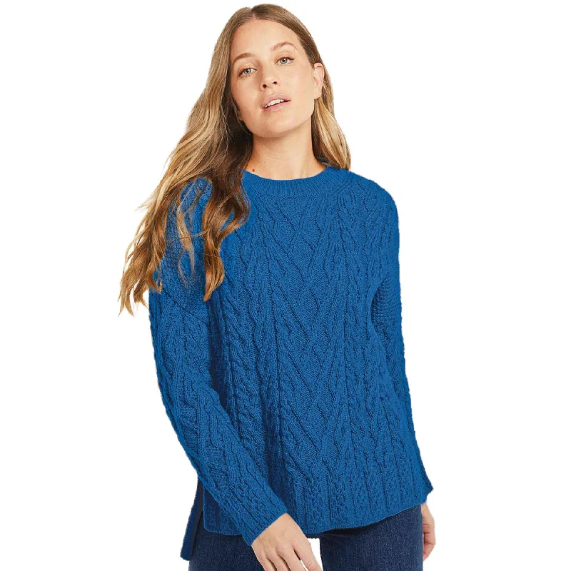 Aran Knit Vented Trellis Sweater- Blue