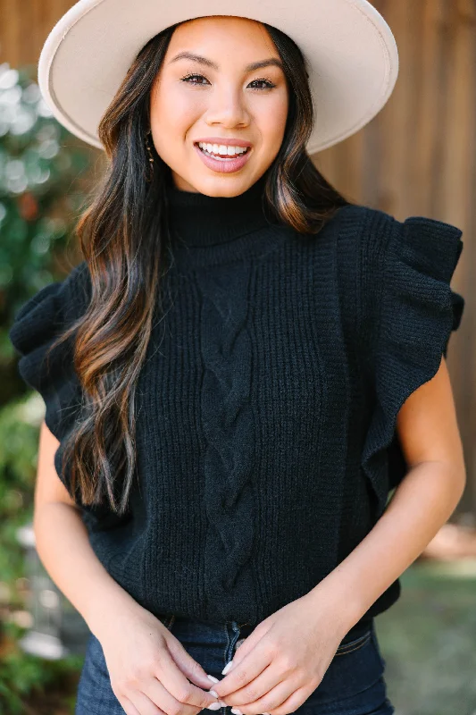 Feminine Fun Black Ruffled Sweater