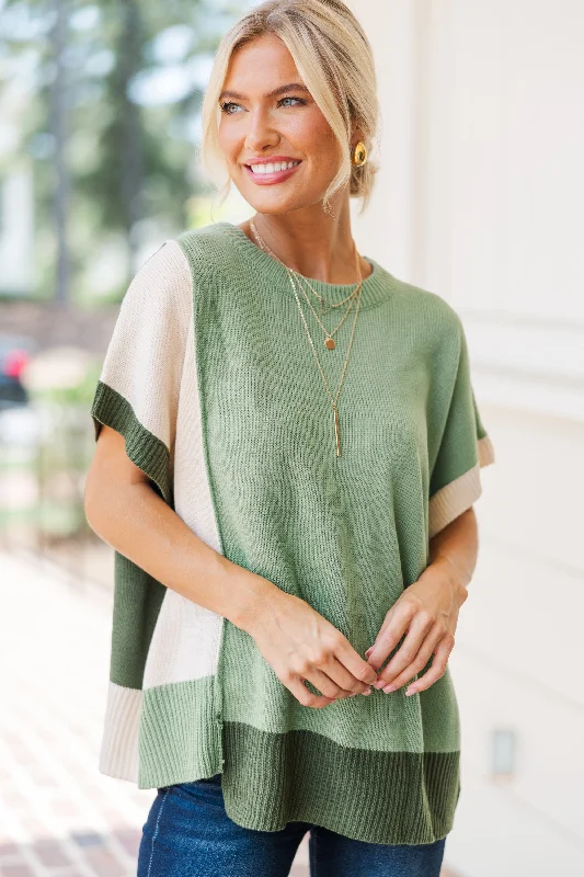 Just For Us Sage Green Colorblock Sweater