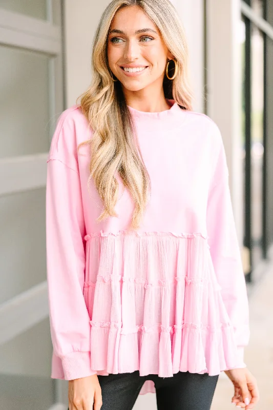 Lots Of Love Light Pink Ruffled Sweater