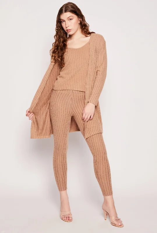 Brushed Ribbed Knit Long Cardigan