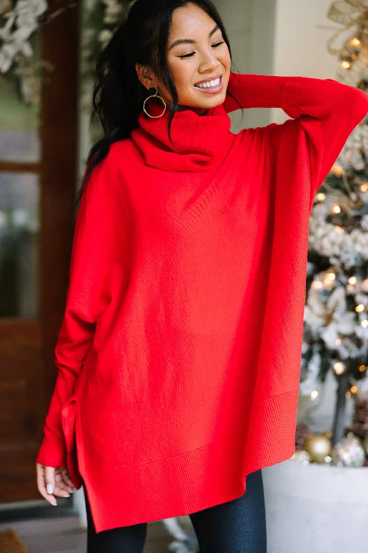 On Your Watch Red Turtleneck Tunic Sweater