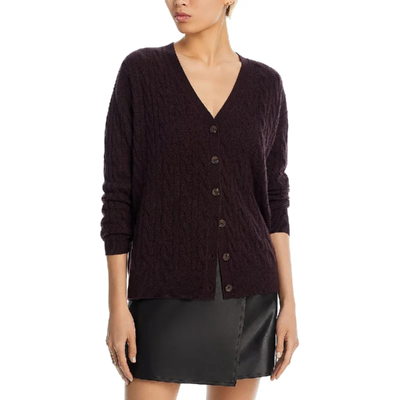 Private Label Womens Cable Knit V-Neck Button-Up