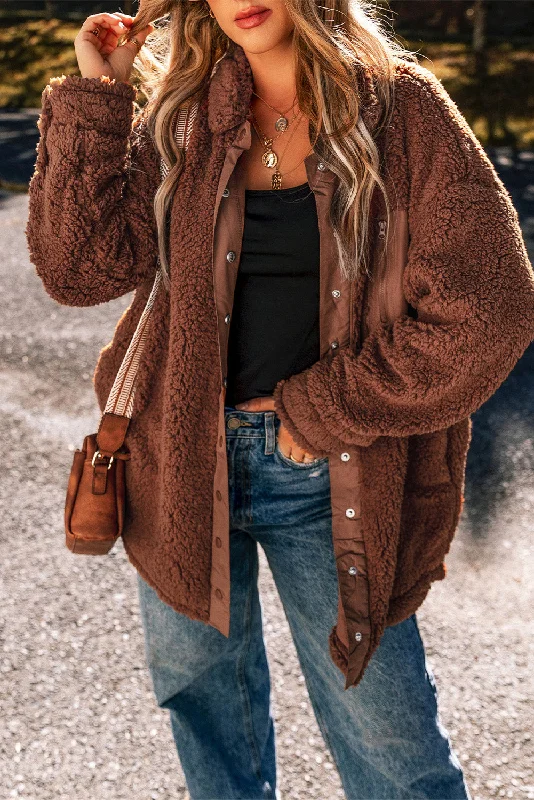 Red Clay Faux Shearling Button Up Jacket