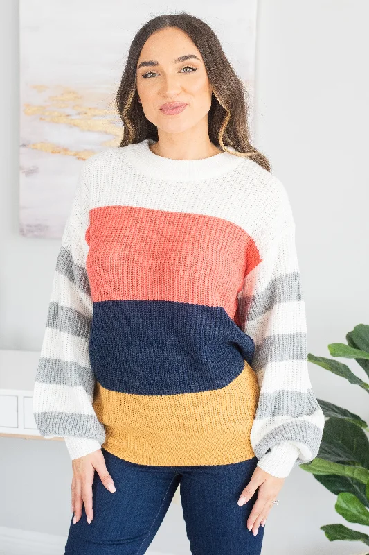 Thought Of You Coral Multi Colorblock Sweater