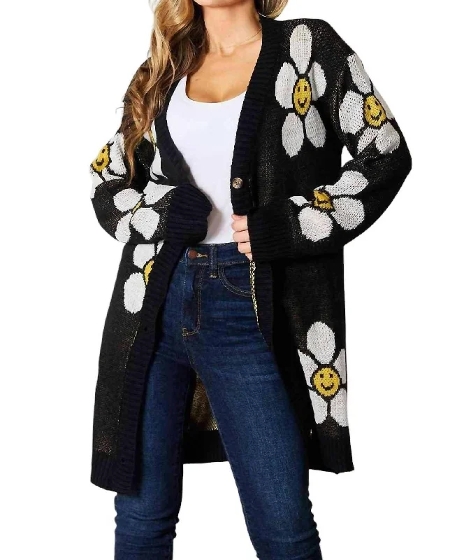 Blossom Beauty Floral Cardigan In Black