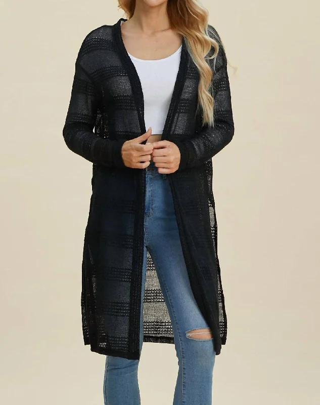 Chic Longline Open Front Cardigan In Black