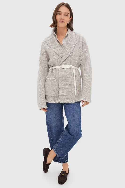 Cream and Gray Blanket Stitch Harrow Cardigan