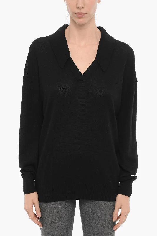 Khaite Solid Color Cashmere Sweater with Polo Neck