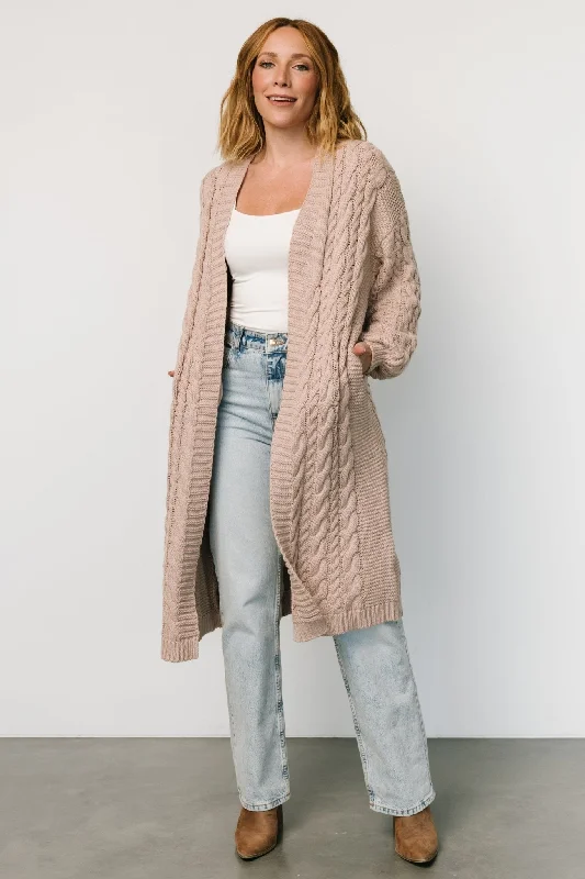 Kristen Cable Knit Cardigan | Taupe