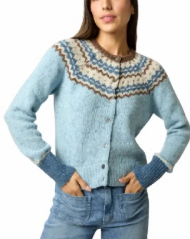 Marge Fair Isle Cardigan In Blue/brown/ivory