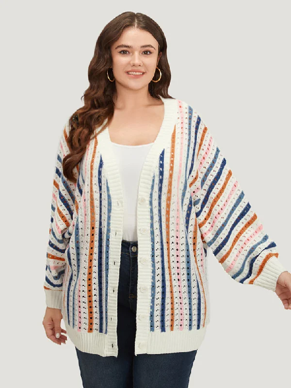 Rainbow Striped Button Through Eyelet Cardigan