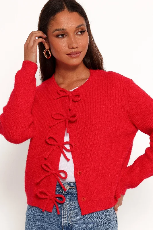 Wilde Bow Front Cardigan - Red