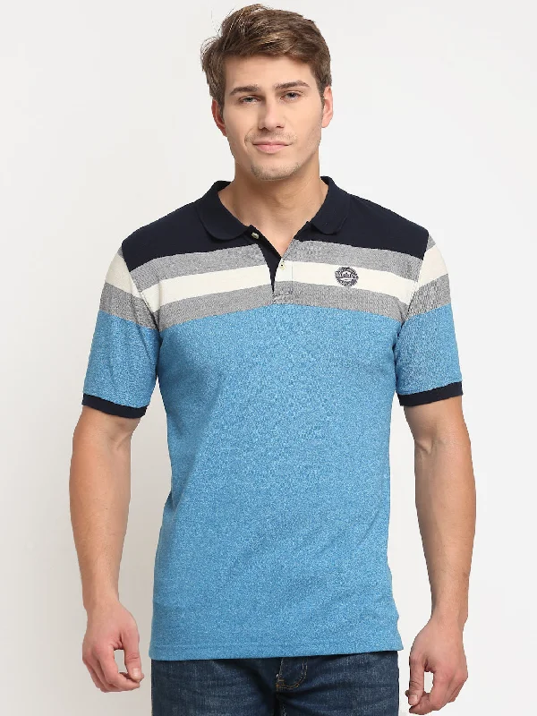 Men's Blue   Stripe Polo neck Half Sleeve T-Shirt