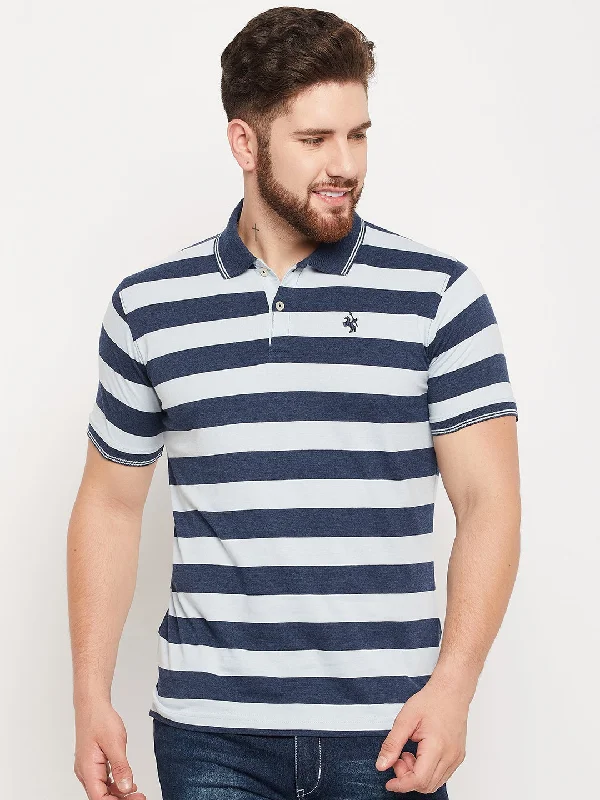 Men Blue Melange Polo T-Shirt