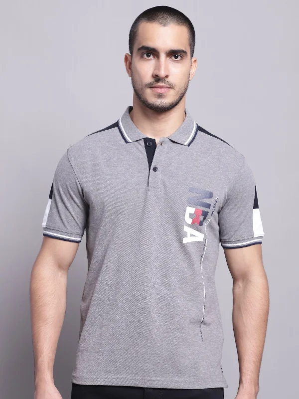 Men Grey Polo Neck T-Shirt