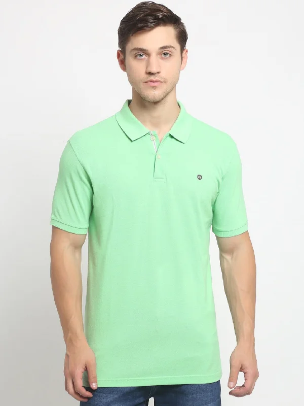 Men Light Green Casual Polo Neck T-Shirt