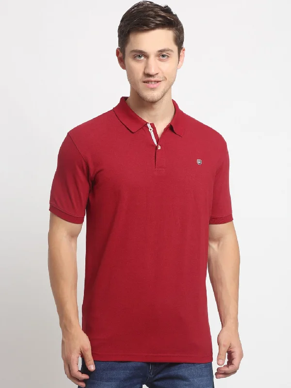 Men Maroon Casual Polo Neck T-Shirt