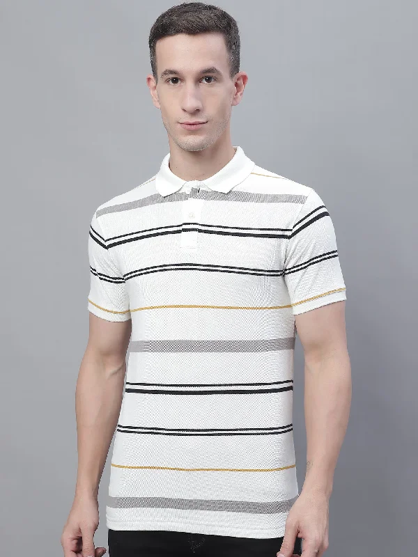 Men Off White Polo Neck T-Shirt