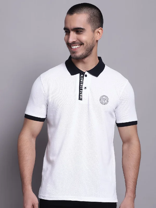 Men White Polo Neck T-Shirt