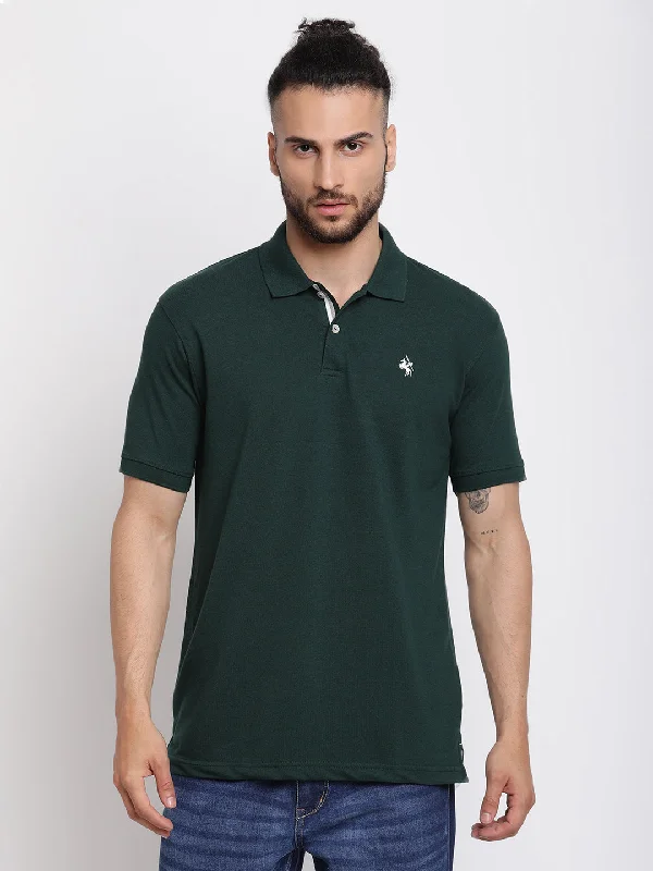 Men's Bottle Green Polo neck Half Sleeve T-Shirt