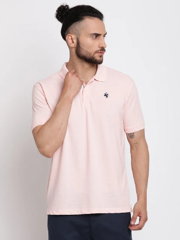 Men's Light Pink Polo neck Half Sleeve T-Shirt