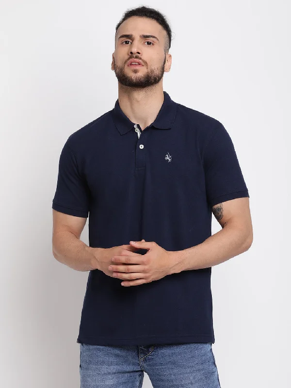 Men's Navy Blue Polo neck Half Sleeve T-Shirt