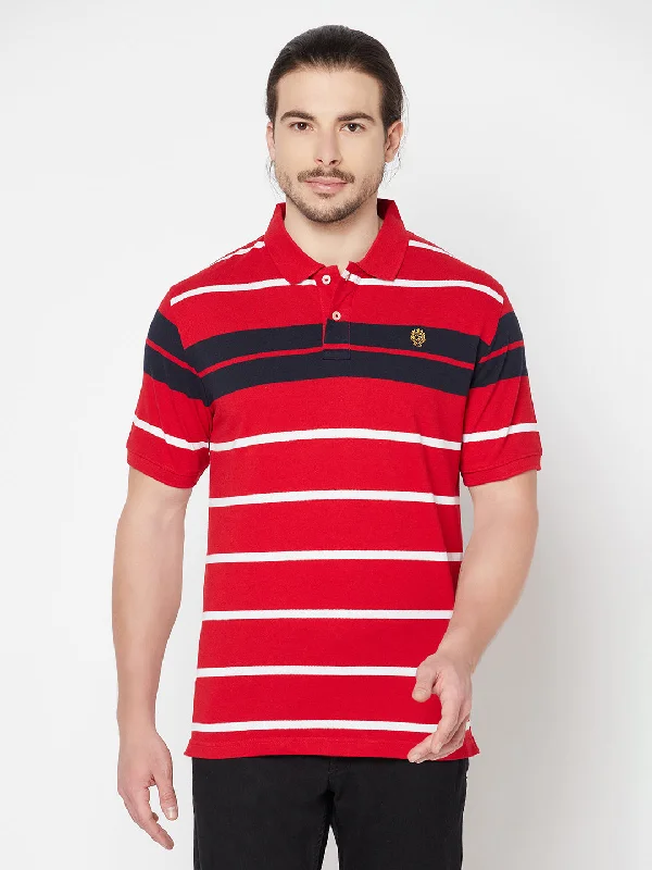 Men's Red Stripe Polo neck Half Sleeve T-Shirt