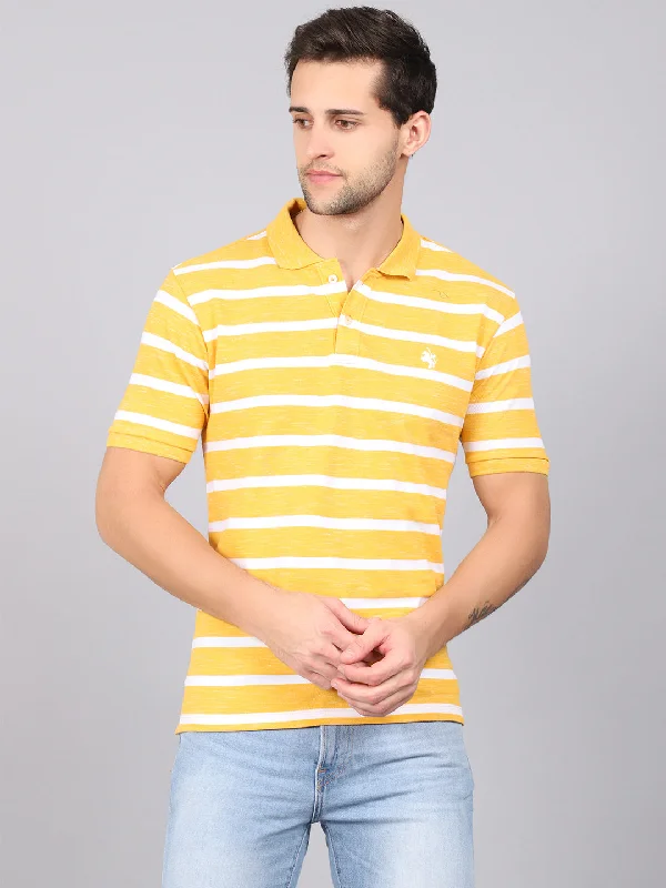 Men's Yellow Stripe Polo neck Half Sleeve T-Shirt