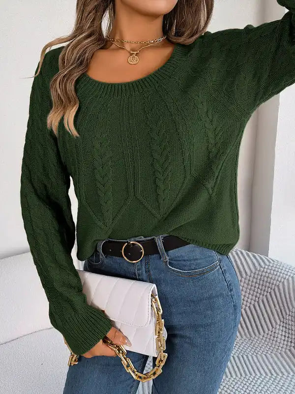 New autumn and winter casual solid color twist long-sleeved pullover sweater