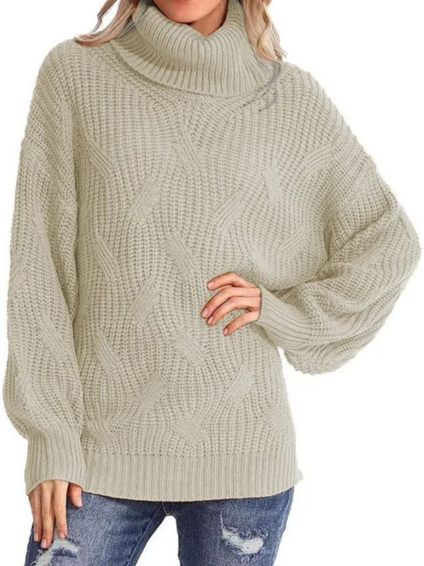 New thick line long sleeve solid color pullover turtleneck sweater