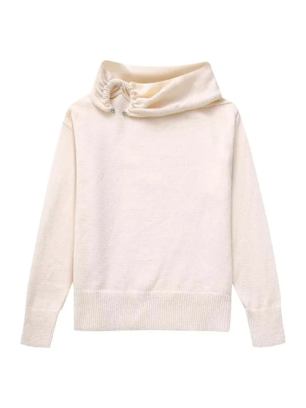 Women's new pleated long-sleeved stretch versatile knitted pullover sweater