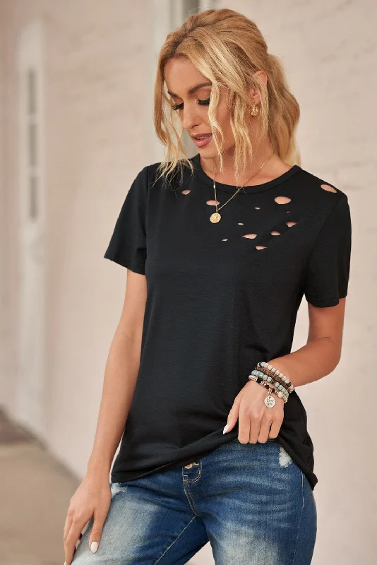 Distressed Short Sleeve Round Neck Tee