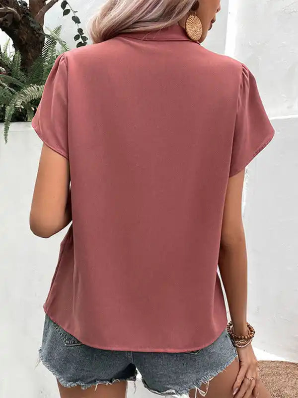 New fashion women’s pullover v-neck red shirt