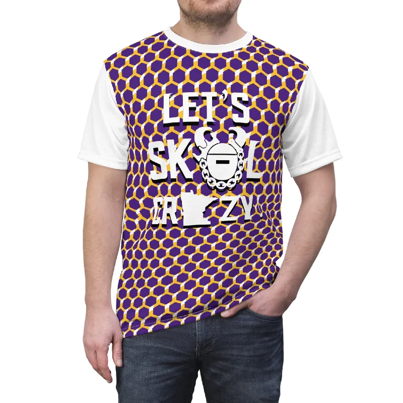 Unisex Cut & Sew Tee - Purple/Gold Hex - Let's go Crazy!