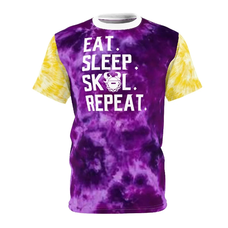 Unisex Cut & Sew Tee - Purple/Gold Tie-Dye - Eat. Sleep. Repeat.