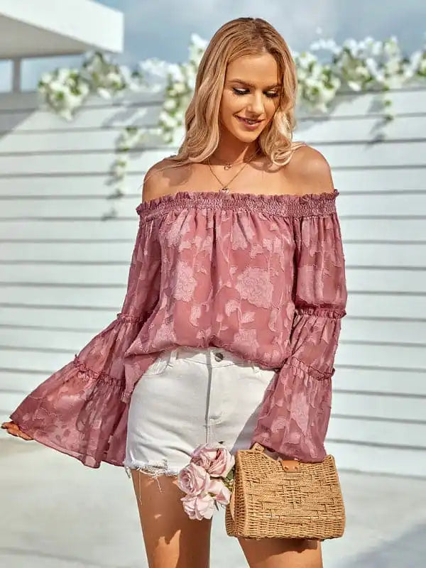 Women’s Botanic Charm Off-the-shoulder Ruffle Sleeve Top