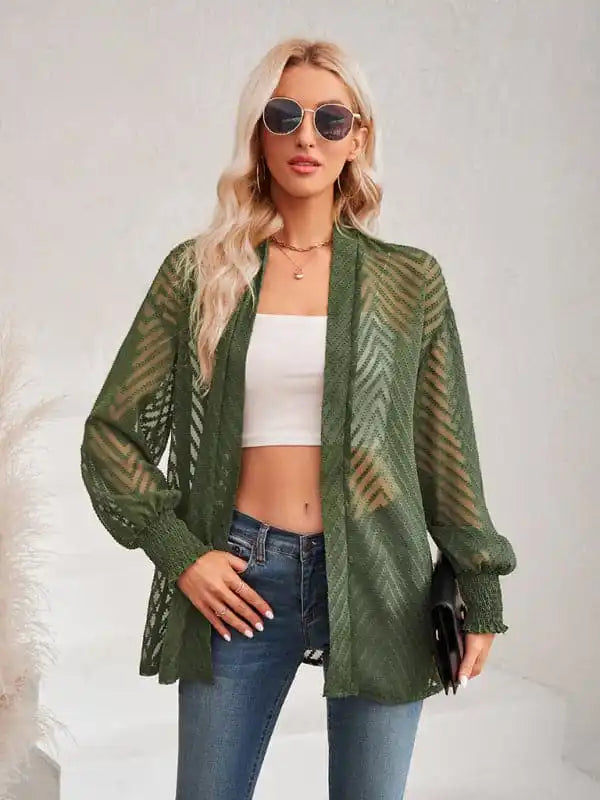 Women’s casual solid color loose jacquard cardigan top