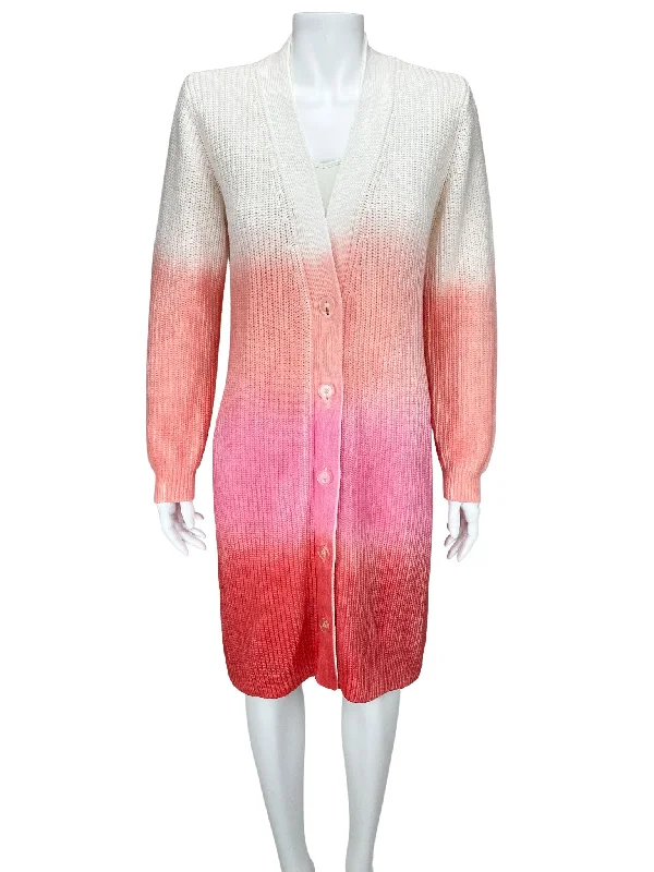 525 America, Women's Dip-Dye Cardigan Sweater/Dress, Ivory/Pink, With Tags, Size S