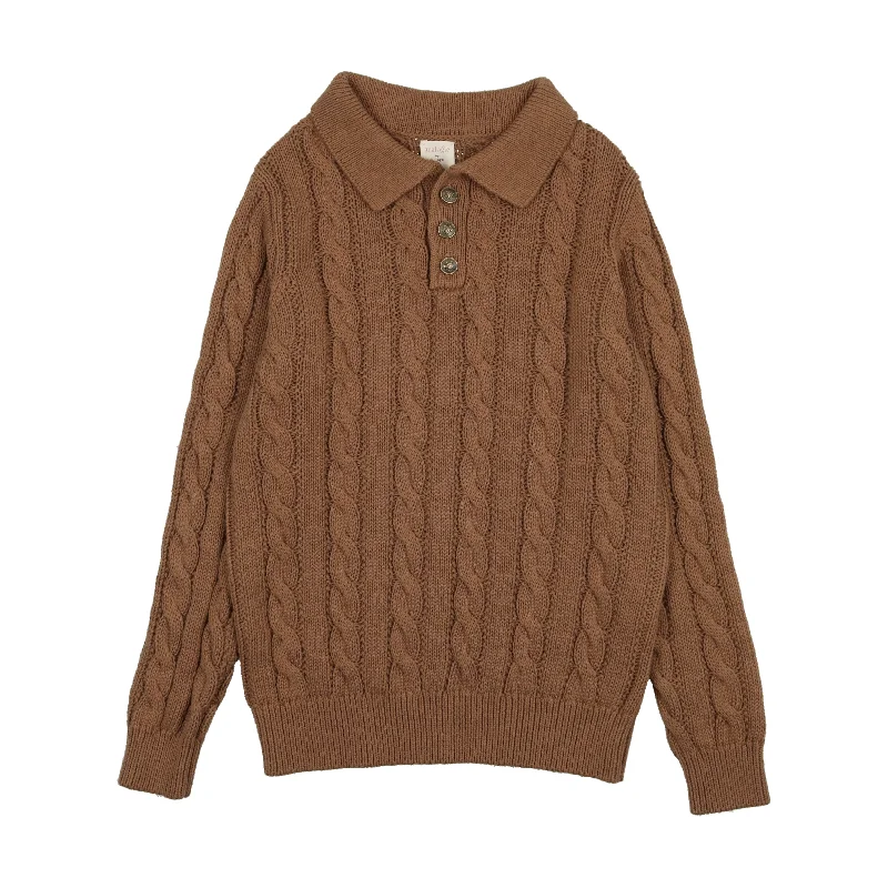 Analogie By Lil Legs Cable Knit Polo Camel