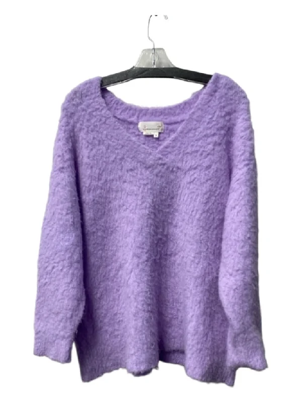 Anthropologie Size M Purple Nylon Blend V Neck Long Sleeve Fluffy Sweater