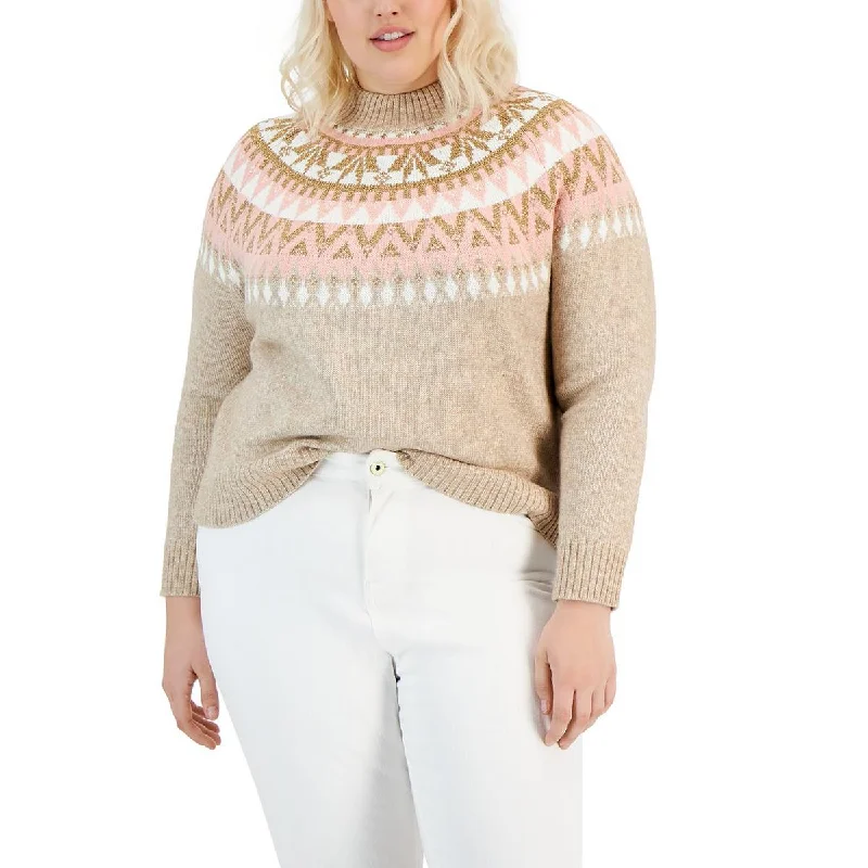 Plus Womens Knit Metallic Pullover Sweater