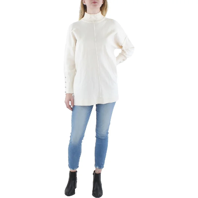 Womens Mock Collar Ribbed Trim Pullover Sweater