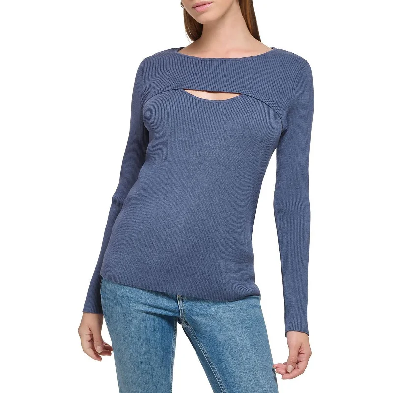 Womens Cutout Ribbed Knit Pullover Sweater