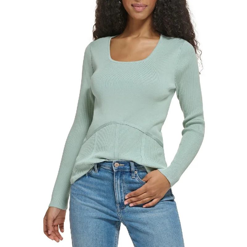 Womens Ribbed Scoop Neck Pullover Sweater