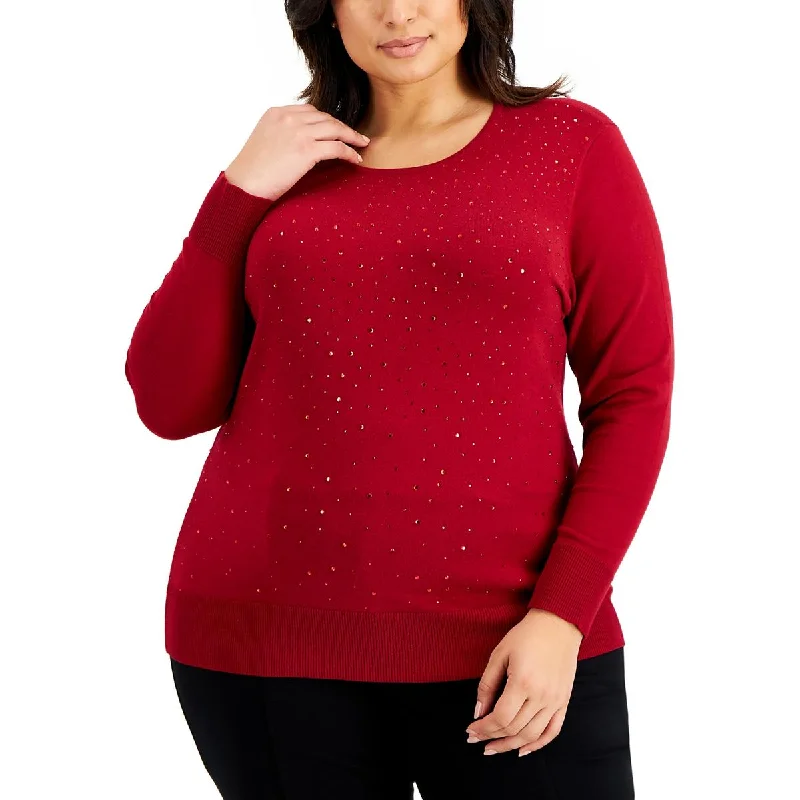 Plus Womens Embellished Knit Pullover Sweater