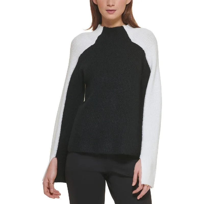 Womens Colorblock Mock Neck Pullover Sweater