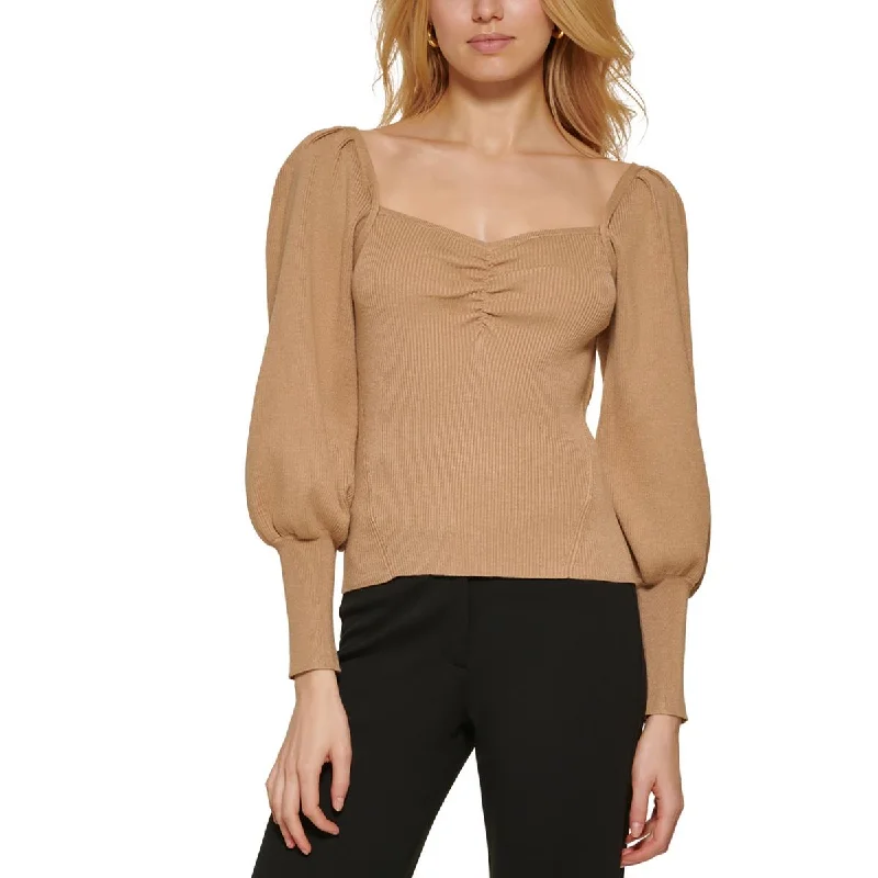 Womens Ribbed Sweetheart Neck Pullover Sweater