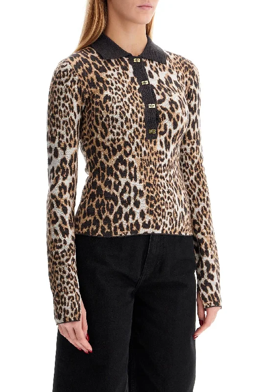 Ganni Animal Print Jacquard Knit Polo