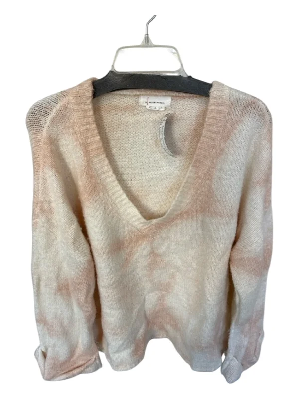 By Anthropologie Size L Peach & White Acrylic Blend Knit Tie Dye V Neck Sweater